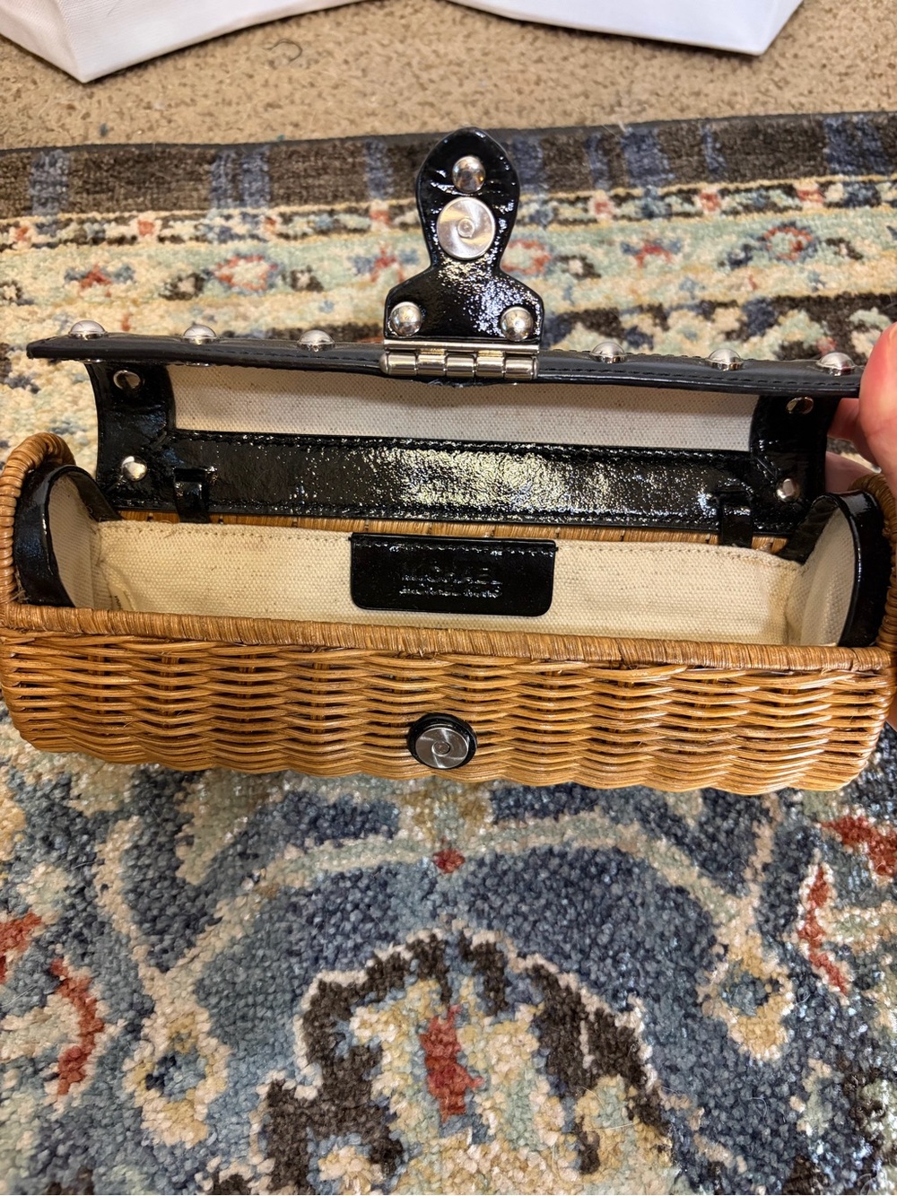 Michael by Michael Kors Santorini Wicker Rattan Clutch Bag in Black. Retail $248 - Picture 4 of 7